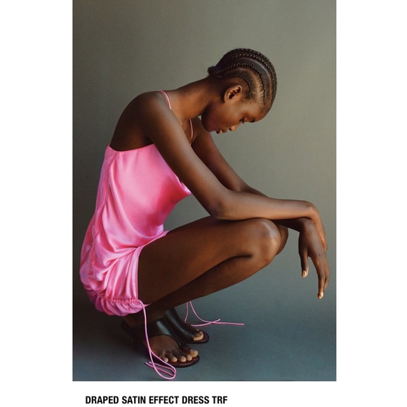 ZARA | NWT SEXY DRAPED SATIN EFFECT DRESS RUCHED TRF (HOT PINK) CRISS CROSS - Picture 8 of 16